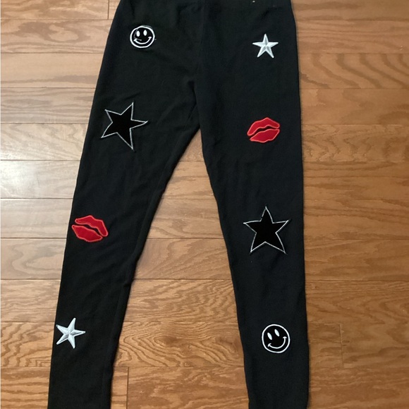 Phillosophy Pants - Black Star Smiley Face and Lips Leggings